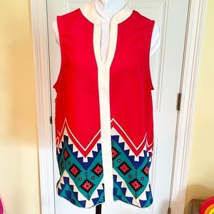 Bluetique Red Geometric Print Blouse